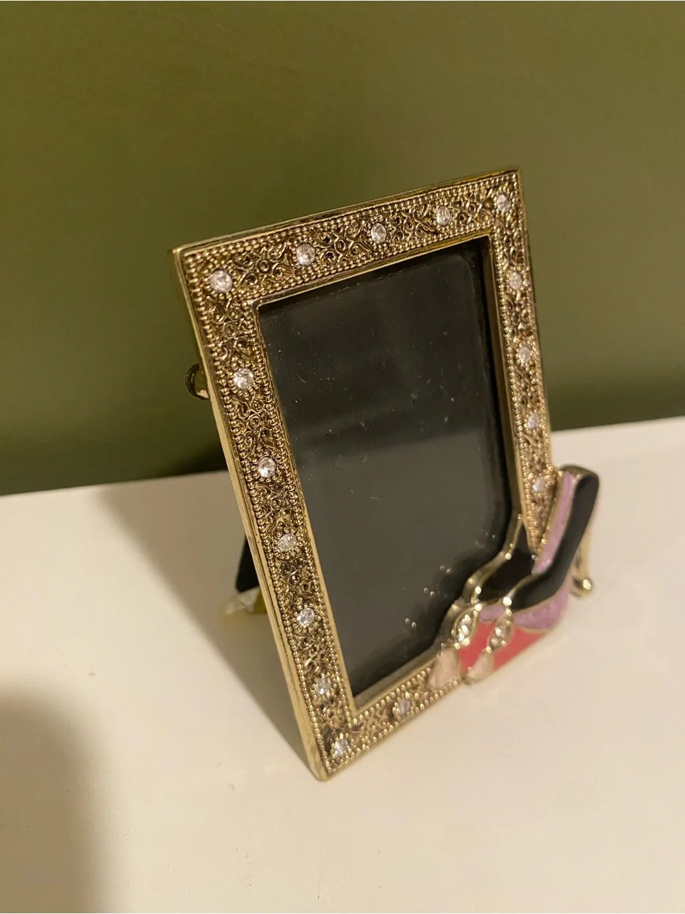 Decorative Gold Photo Frame with Pink and Black High Heel Accent
